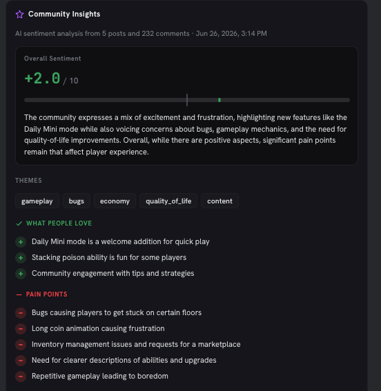 Community Insights for The Last Draft: overall sentiment, themes, what people love, pain points